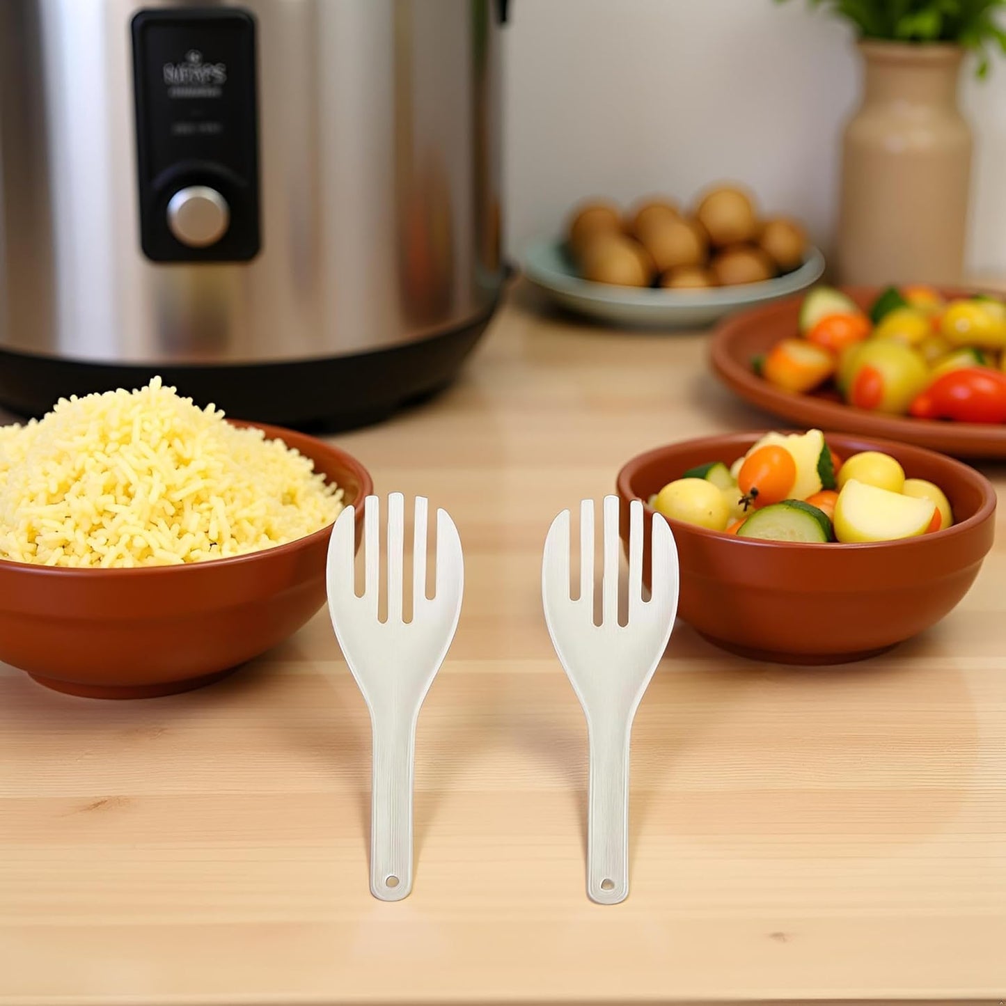 2Pcs White Jumbo Large Plastic Rice Paddle Spatula Scoop Fork-Like, 10.63" (27 cm) Long, Serving Spoons,Rice and Potato Servers, Home and Kitchen