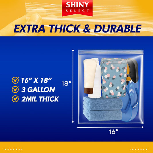 3 Gallon Large Storage Bag, 16”x18”, 50 Count – Big Clear Plastic Resealable Zip & Lock Bag, 2 Mil Heavy Duty for Fruits, Vegetables, Meat Marinate, Office Supplies, Toys, Books, Gears