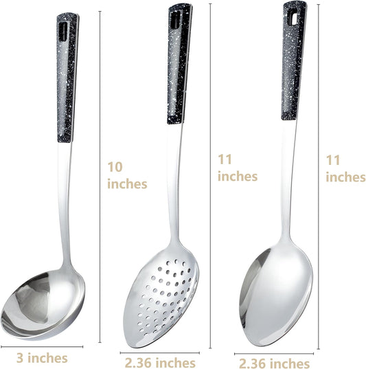 3-Piece,Stainless Steel Serving Spoon Set with Slotted Spoon, Serving Spoon and Perforated Spoon, soup ladle,kitchen cooking utensils set