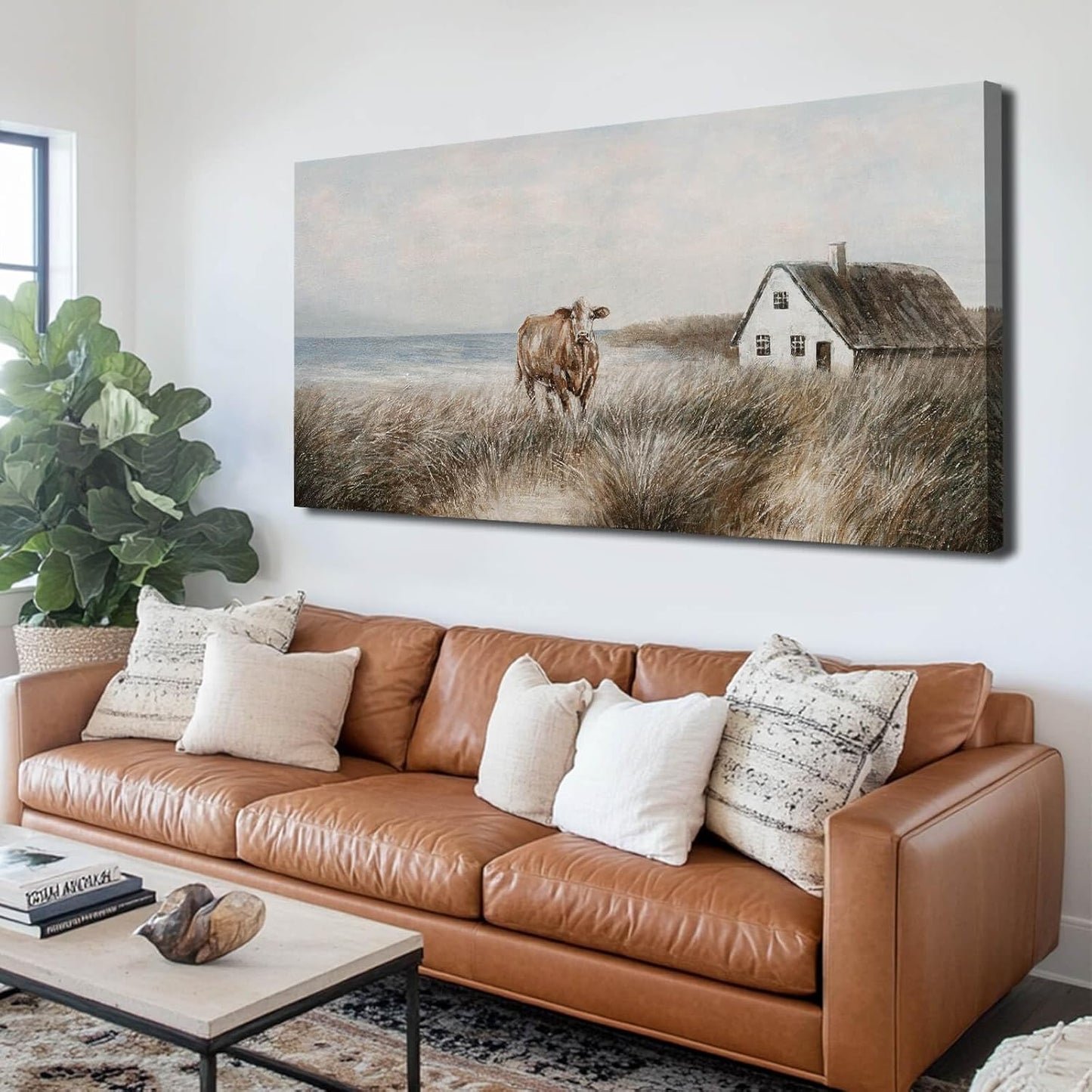 CHUDANHAO Farmhouse Wall Art Living Room Large Wall Decor Art for Women Office Wall Pictures Brown Wall Art Canvas Paintings 29"x58"