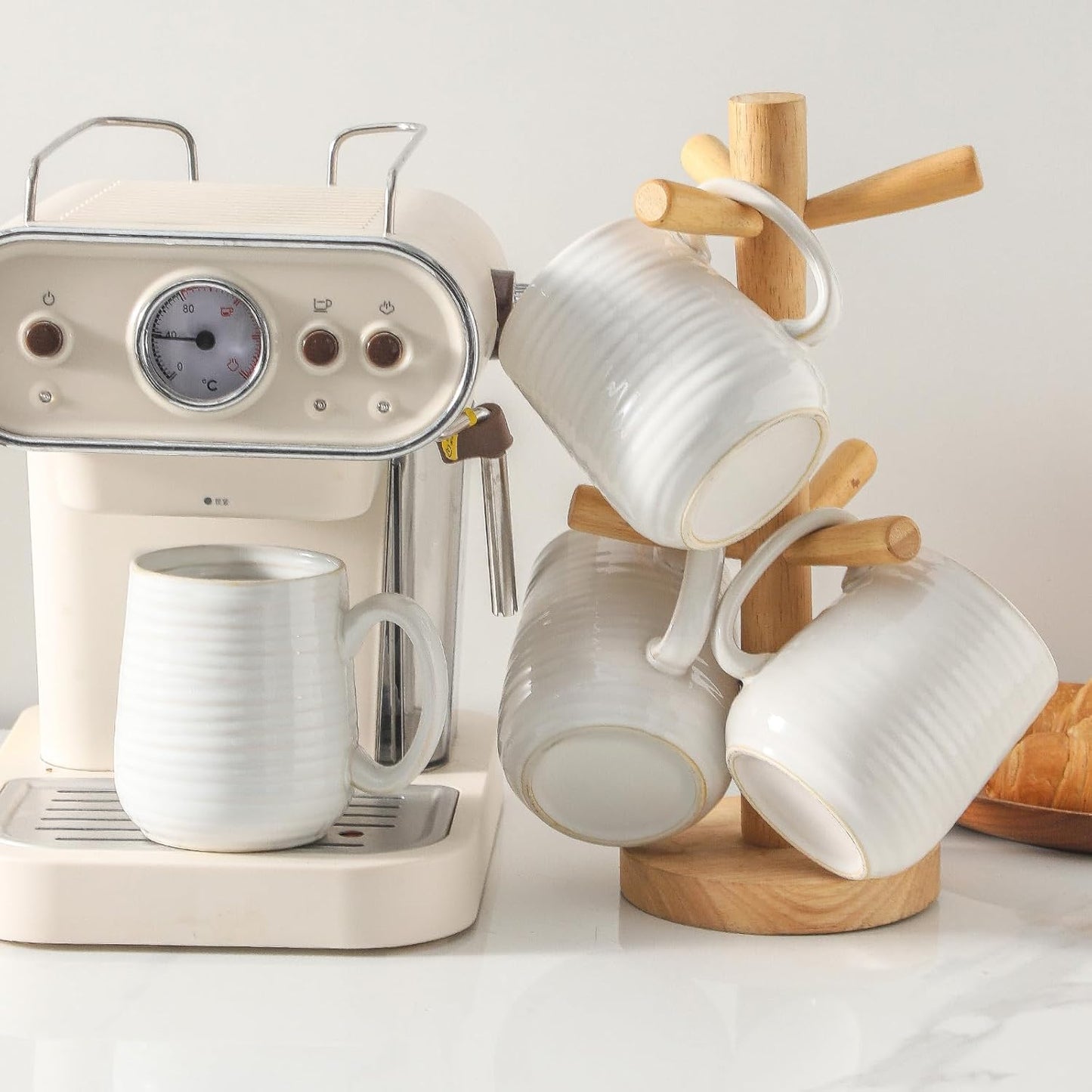 MEKY Ceramic Coffee Cups Set for 4, Coffee Mugs for Hot Tea, Cappuccino, Cocoa, Milk, 15oz Latte Cups for Women and Men as Holiday Gifts, Dishwasher and Microwave Safe, White