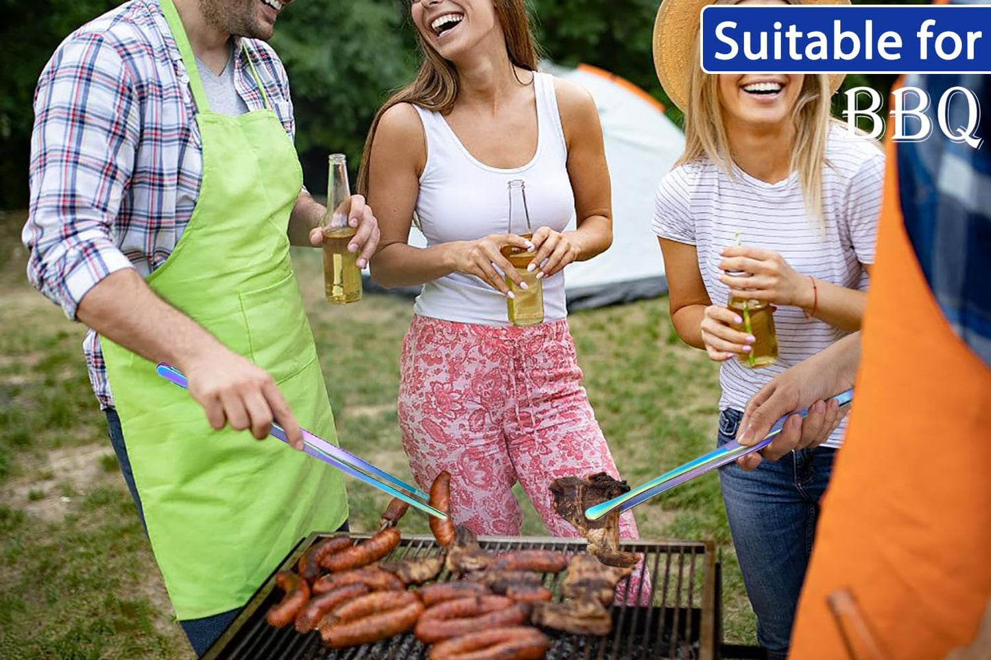 JETKONG 4 Pcs Kitchen Tweezers, 12'' and 10'' Stainless Steel Cooking Tweezers Set, High-Precision Tweezers Tongs for Cooking, Repairing, Seafood and BBQ (Rainbow)