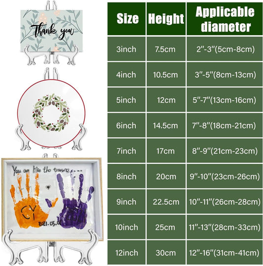 12 Pack 7 Inch Clear Plastic Easels or Stand/Plate Holders to Display Pictures or Other Items at Weddings, Plate Stands for Home Decoration, Birthdays, Tables