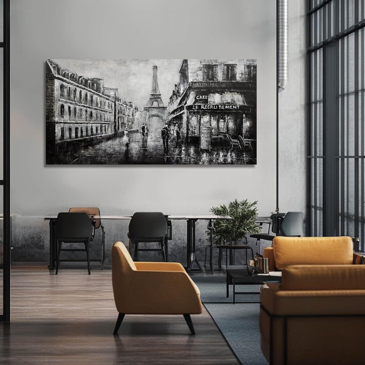 Black Wall Art Large Wall Decor Paris Pictures Eiffel Tower Wall Art for Living Room Notre Dame Cathedral Artwork City Art for Walls Girl And Women Wall Decorations 29"x58"