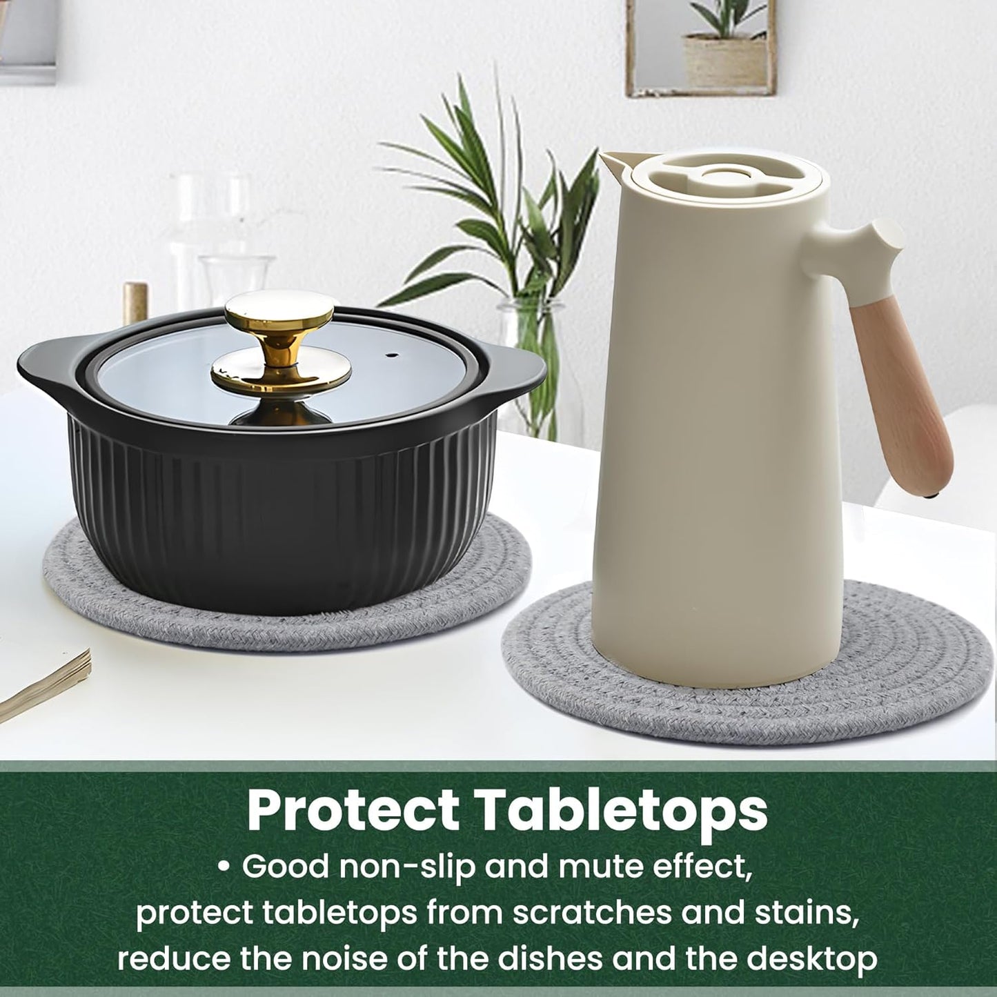 10 Inch Trivets for Hot Dishes, Hot Pots and Pans, Extra Large Thick Heat Resistant Large Coaster for Kitchen, Hot Pads, Kitchen Essentials, Pot Holders for Table & Countertop, 6 Pcs