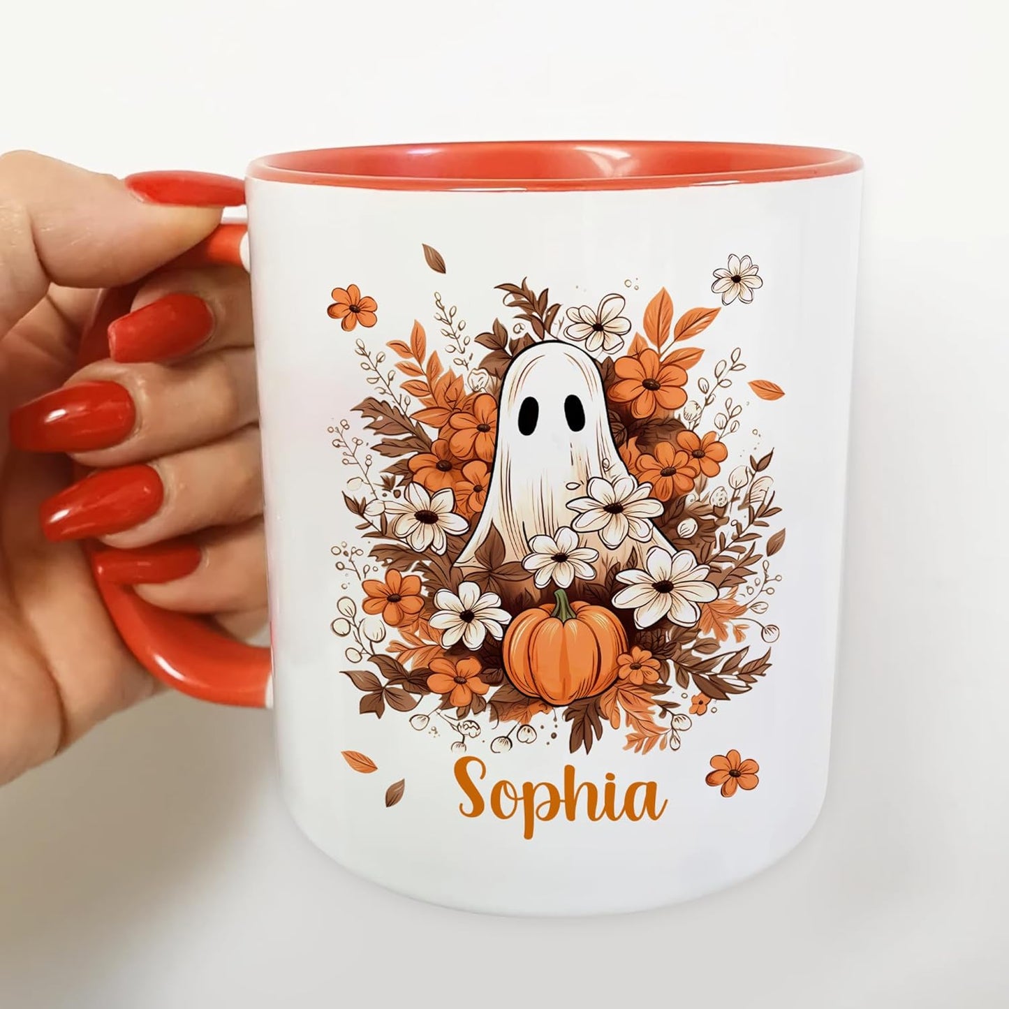 Hyturtle Personalized Fall Halloween Mug Gifts - Spooky Ghost - Custom Name Coffee Cup Ceramic Mug 11oz 15oz - Autumn Gifts For Her - Fall Thanksgiving Decor Gift