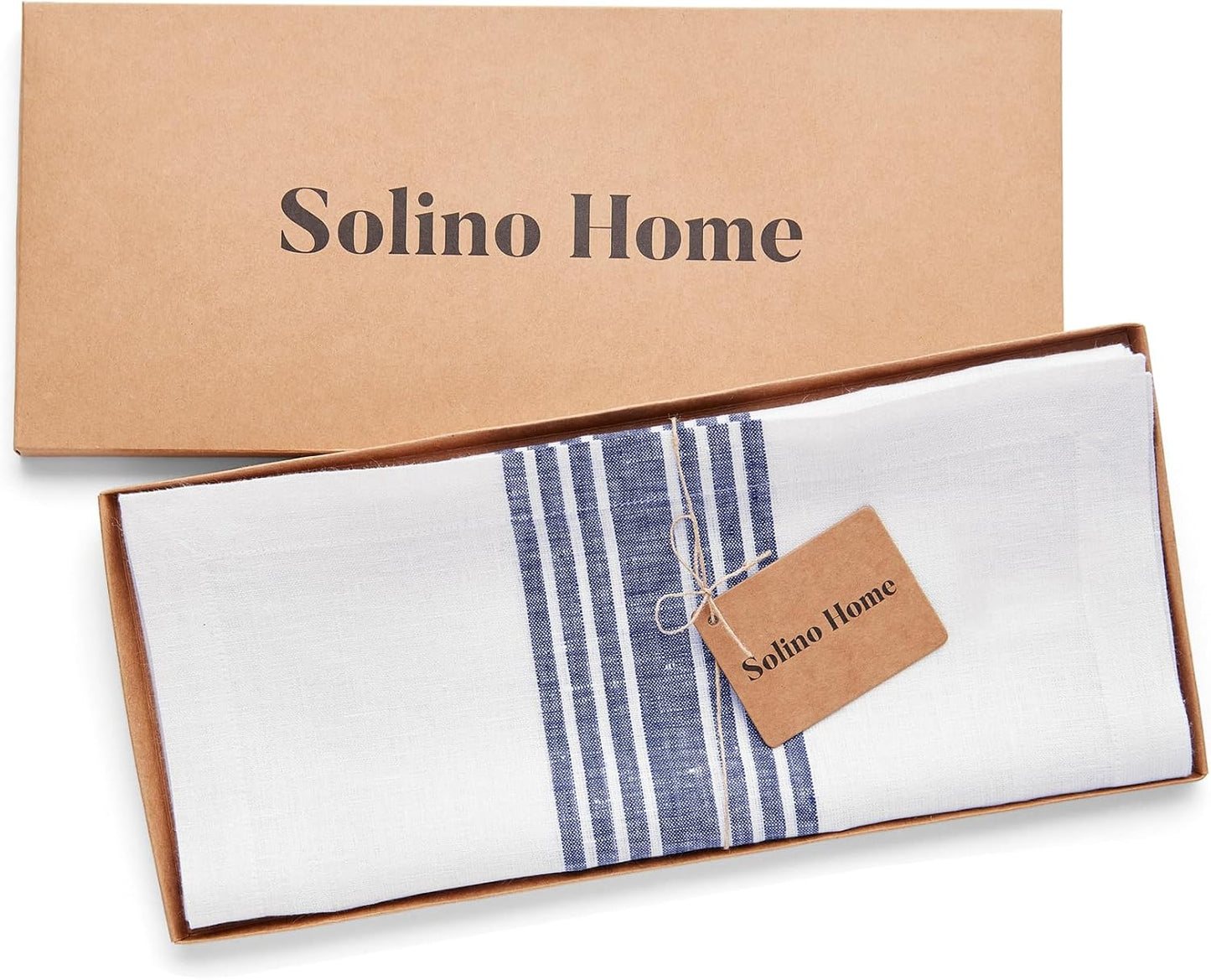 Solino Home Linen Striped Table Runner 108 Inches Long - Farmhouse 100% Pure Linen Navy and White Dining Table Runner 14 x 108 Inch for Fall, Autumn, Thanksgiving, Christmas, Holiday