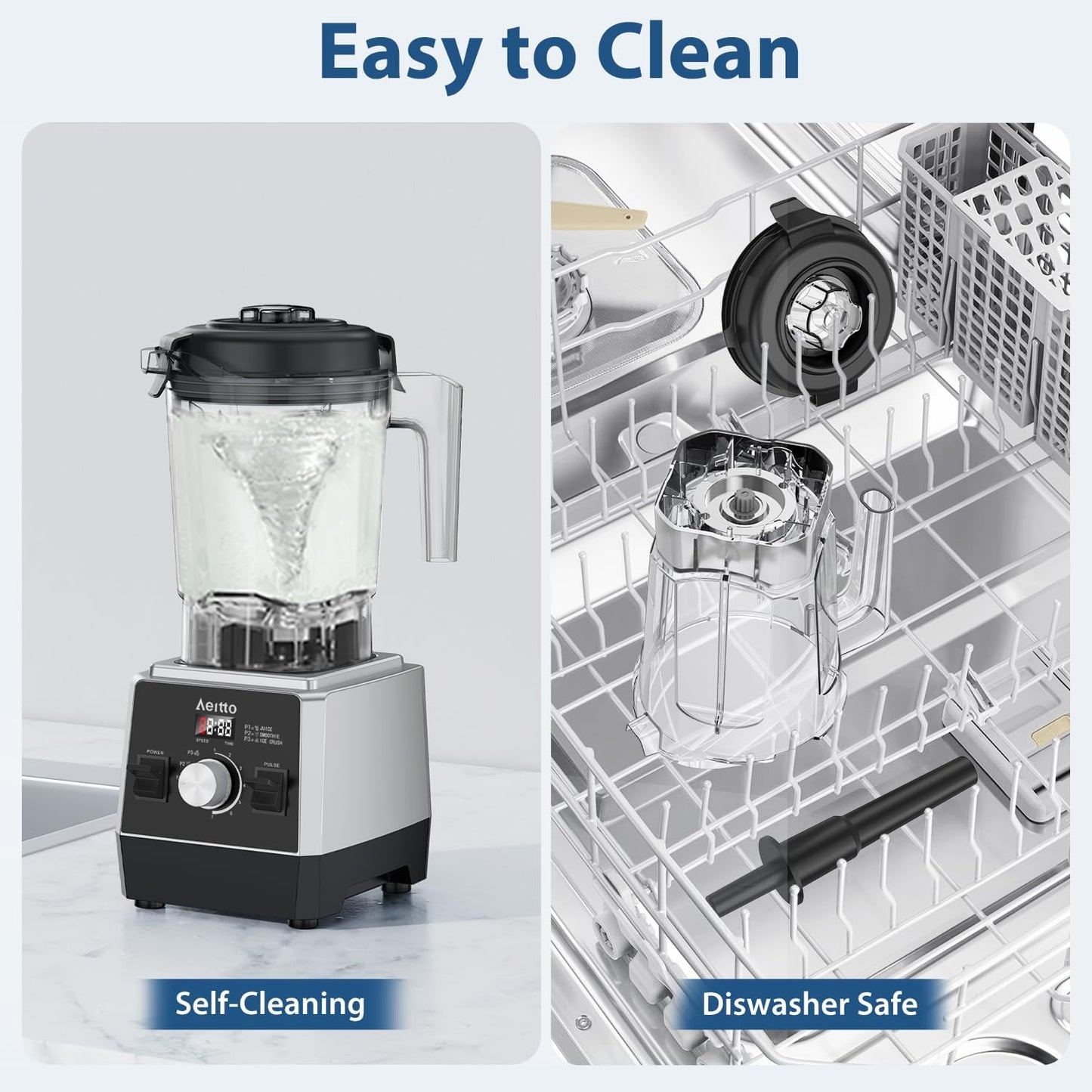 Aeitto Blenders for Kitchen with 68Oz. Large Capacity, 1800W Max Power Smoothie blender, 3 Preset Programs & 7 Speeds, Professional Countertop Blender for Smoothies, Frozen Drinks, Generation1 Black