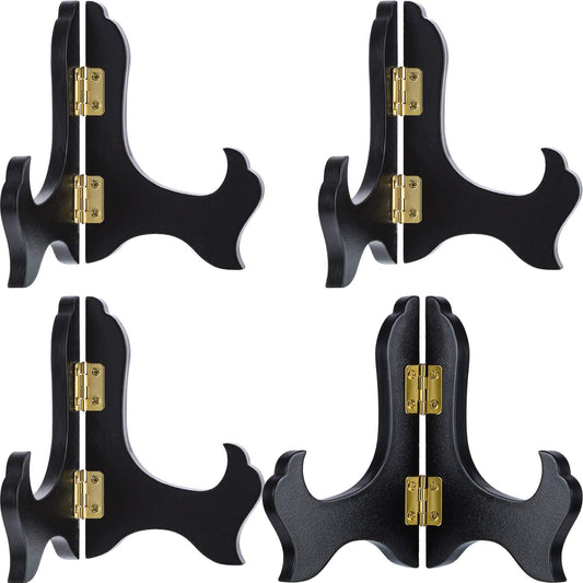 Tatuo 4 Packs Wooden Display Stand Decorative Plate Stands for Display Picture Frame Holder Easels(Black,4 Inch)