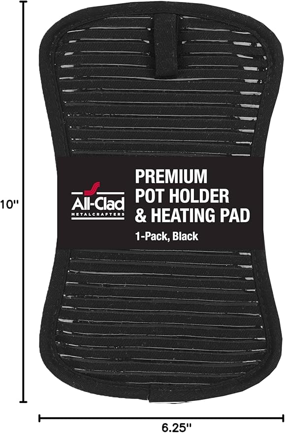 All-Clad Premium Pot Holder & Hot Pad: Heat Resistant to 500 Degrees - 100% Cotton, 10"x6.25" Hot Pad for Kitchen and Barbeque, (1-Pack), Black