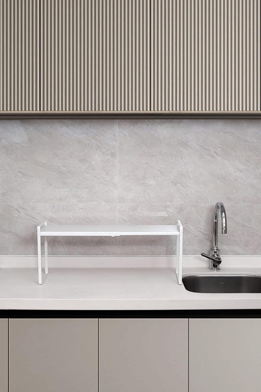 Nxconsu Expandable Cabinet Shelf Organizer Riser for Kitchen Pantry Cupboard Under Sink Countertop Home Storage Organization Rack Space Saver Freestanding Heavy Duty Nonslip Stackable White Large