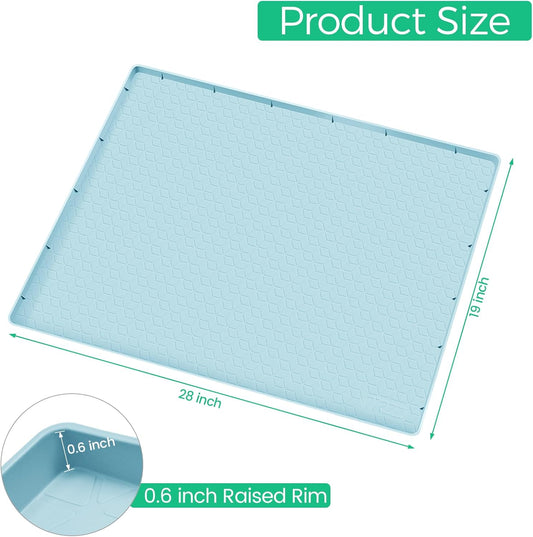 TRZZ Silicone Waterproof Under Sink Mat 28" x 19", Drip Tray and Cabinet Liner for Kitchen and Bathroom, Prevents Water Damage and Organizes Cabinets (Light Blue)