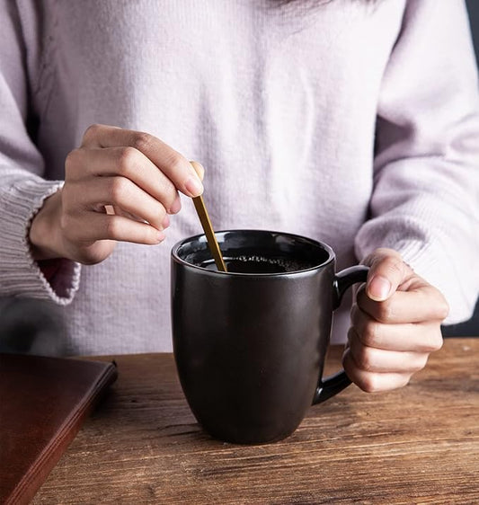 AmorArc 12oz Coffee Mugs Set of 6, Large Coffee Mugs for Men Women Dad Mom, Ceramic Coffee Cups with Large Handle for Tea/Latte/Cappuccino/Cocoa. Dishwasher&Microwave Safe, Matte Black