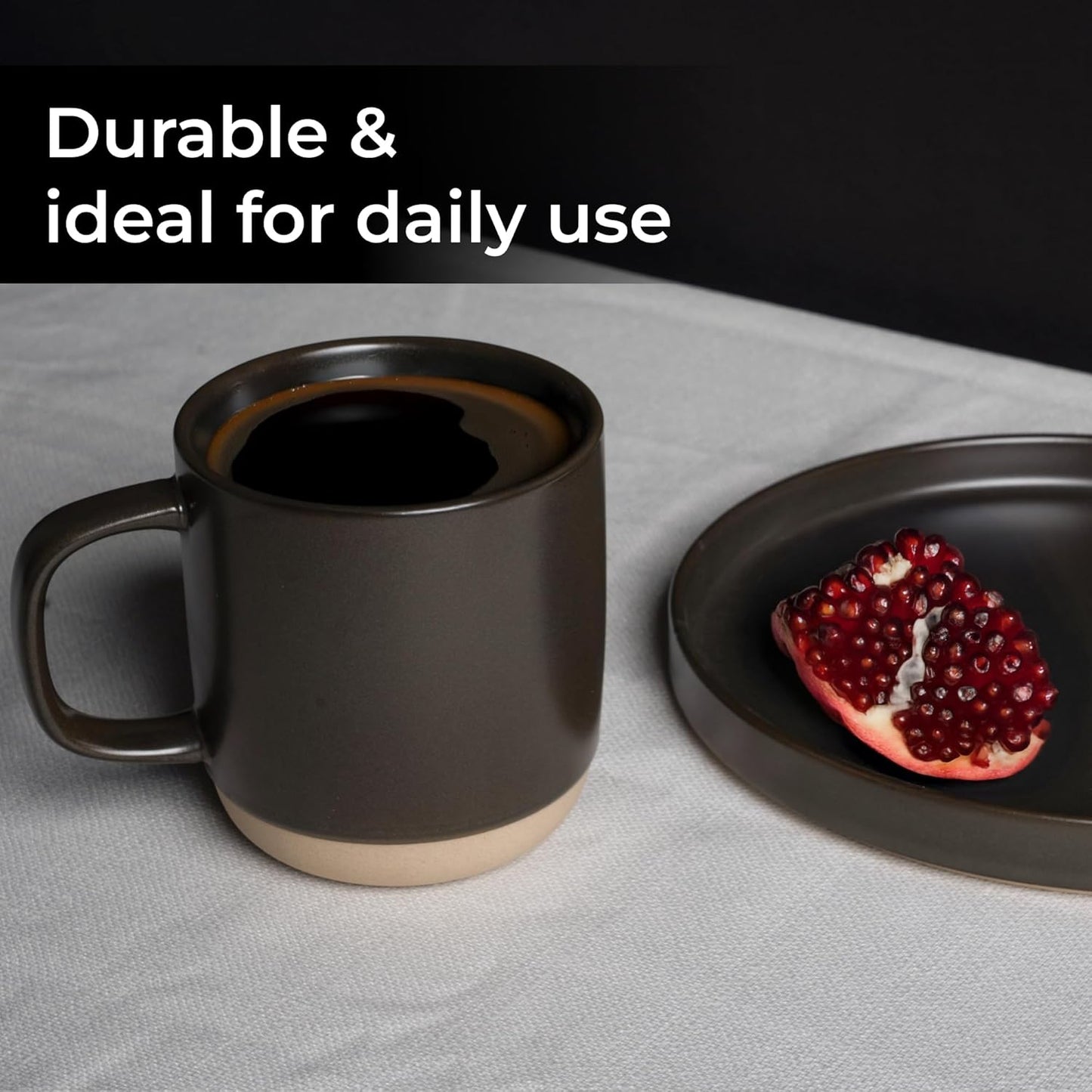 MIAMIO β Coffee Mugs Set of 4 / Ceramic Cups for Coffee (17.5 oz), Cappuccino, Latte Macchiato, Tea, Espresso/Dishwasher and Microwave Safe β Sierra Collection (Dark, Mugs (4x))