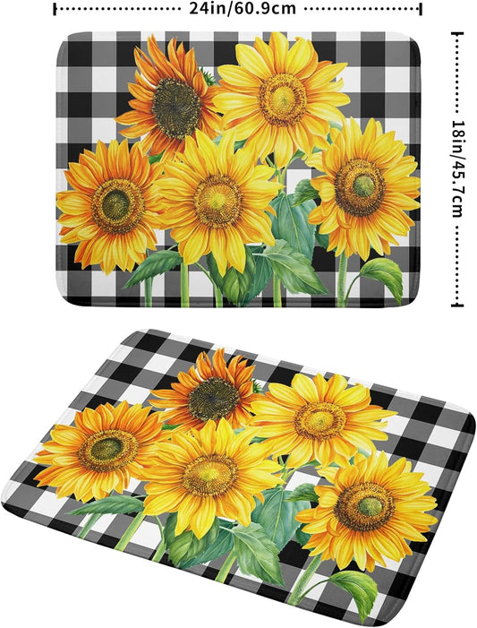 Sunflower Drying Mats for Kitchen Counter 18×24 Inch Black and White Buffalo Plaid Sunflower Large Drying Mat for Dishes Microfiber Dish mat Rack Mat Drainer Pad Washable Absorbent Dry Mat