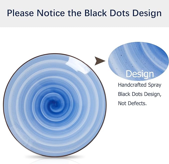 Selamica Ceramic 16-Pieces Dinnerware Set, Ceramic Dishes Set for 4, Kitchen Plates and Bowls Sets, Dinner Plates Set, Spray Black Dots, Gradient Blue