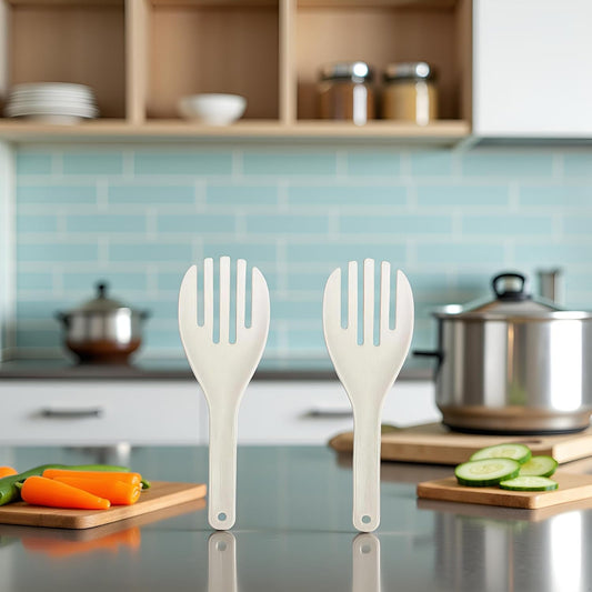 2Pcs White Jumbo Large Plastic Rice Paddle Spatula Scoop Fork-Like, 10.63" (27 cm) Long, Serving Spoons,Rice and Potato Servers, Home and Kitchen