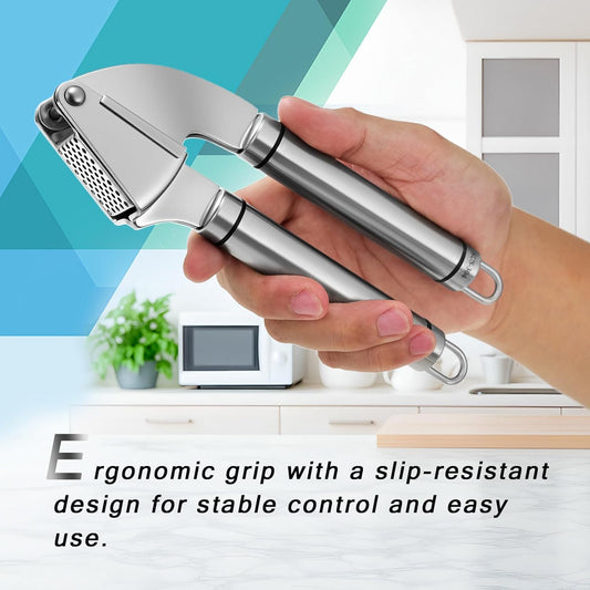 KULUNER Professional Garlic Press,Practical Garlic Peeler That Requires No Peeling,Minced Garlic Machine Crushes Garlic Into Fine Paste,Made of 304 Stainless Steel,Rust-Resistant and Easy to Clean