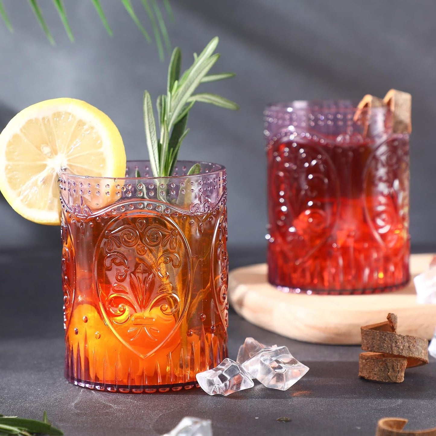 12 Plastic Vintage Drinking Glasses 8.5oz Stemless Retro Embossed Wine Glasses Shatterproof Reusable Cups for Baby Shower Wedding Reception Grand Event Party (Purple)