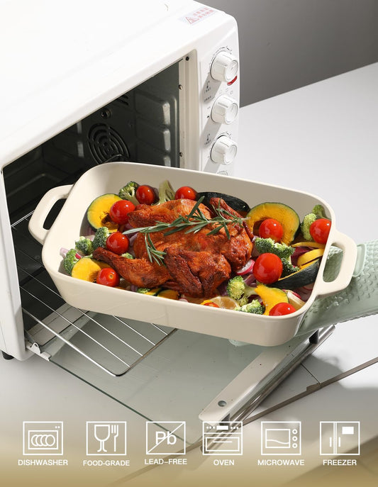 Sweejar Ceramic Bakeware Set, 9x13 Rectangular Baking Dish for Cooking, Kitchen, Cake Dinner, Banquet and Daily Use, Casserole Dishes for Oven Porcelain Baking Pans(Beige)