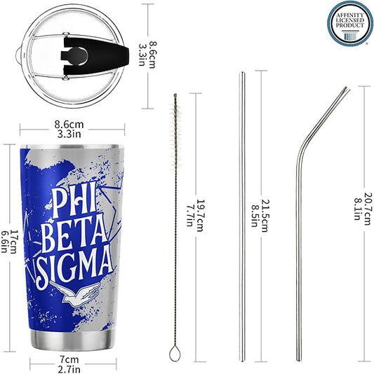Phi Beta Sigma Fraternity Paraphernalia - Official Vendor - 20 oz Stainless Steel Insulated Sublimation Tumbler - Greek Letters - Star