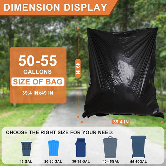 50-55 Gallon Black Trash Bags 120 Count - 40''x50'' Extra Large 50+ Gallon Garbage Bags,Unscented Strong Huge Can Liners for Construction Industrial Yard Outdoor Commercial