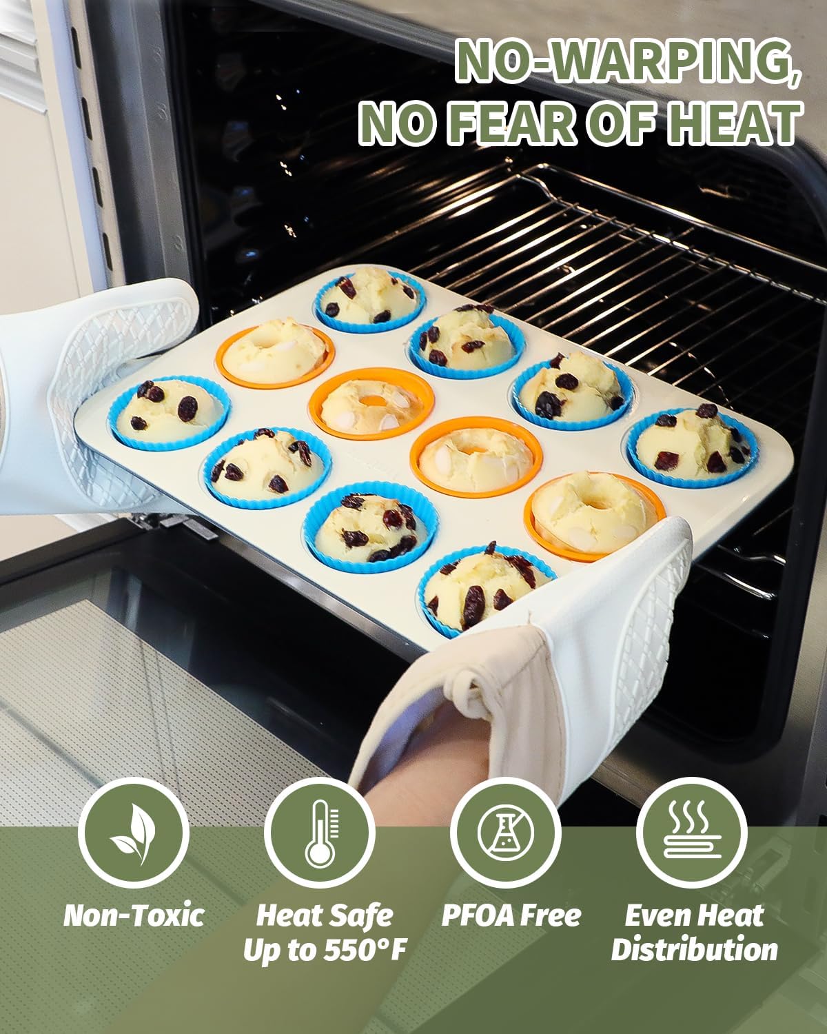 Ceramic Nonstick Baking Pans Set, Non Toxic 30 PCS Stackable Bakeware Sets, 550°F Oven Safe Baking Sheet & Pans, Warp-Free, Dishwasher Safe, PTFE/PFOA/PFOS-Free (Blue)