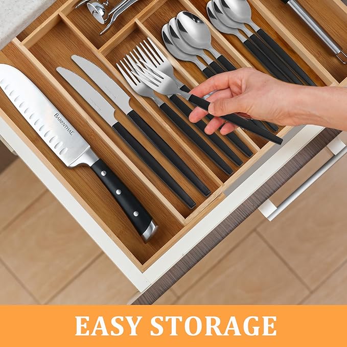 Silverware Sets - 48 PCS 18/0 Food Grade Stainless Steel Silverware Sets Service for 8 Dishwasher Safe, Mirror Polished Flatware Set For Home,Restaurant,Hotel, Wedding, Parties(Black)