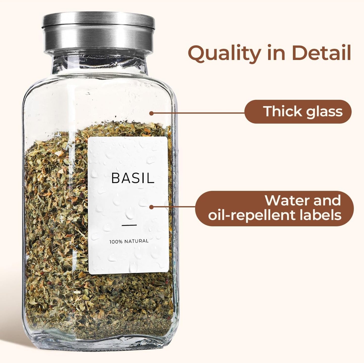 ComSaf 8oz 6PCS Spice Jars with Adjustable Shaker lids,21 Labels, Spice Jars Trial Set & Supplement Set, Empty Ingredient Containers and Square Ingredient Bottles for Kitchen and Seasoning