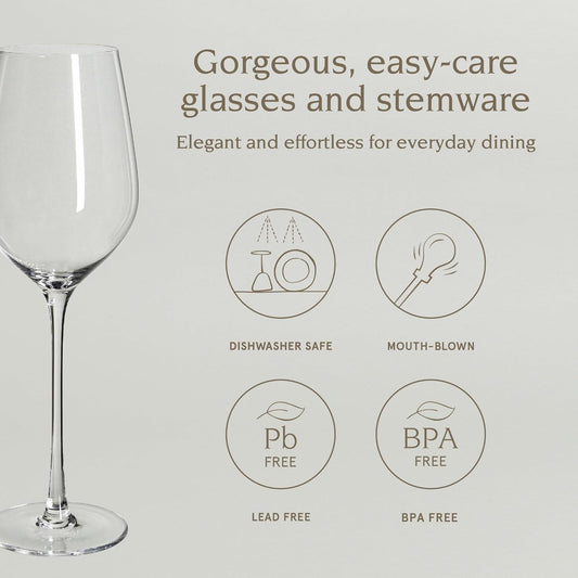 over&back 13oz Traditional Glassware - Set of 4 Classic Stem Drinking Glasses for Parties, Get-togethers, and More - Mouth-Blown - Wine Cups for Kitchen and Dining Room - Clear