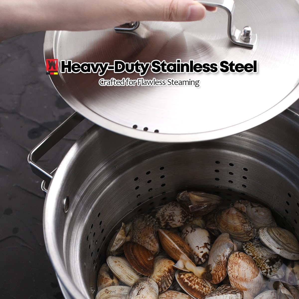 Premium Stainless Steel Asparagus Vegetable Tall Steamer Pot Spaghetti Pasta Stovetop Cooker with Removable Perforated Basket and Lid, Large Size Versatile Cookware (5.2Liters/5.5Quarts)