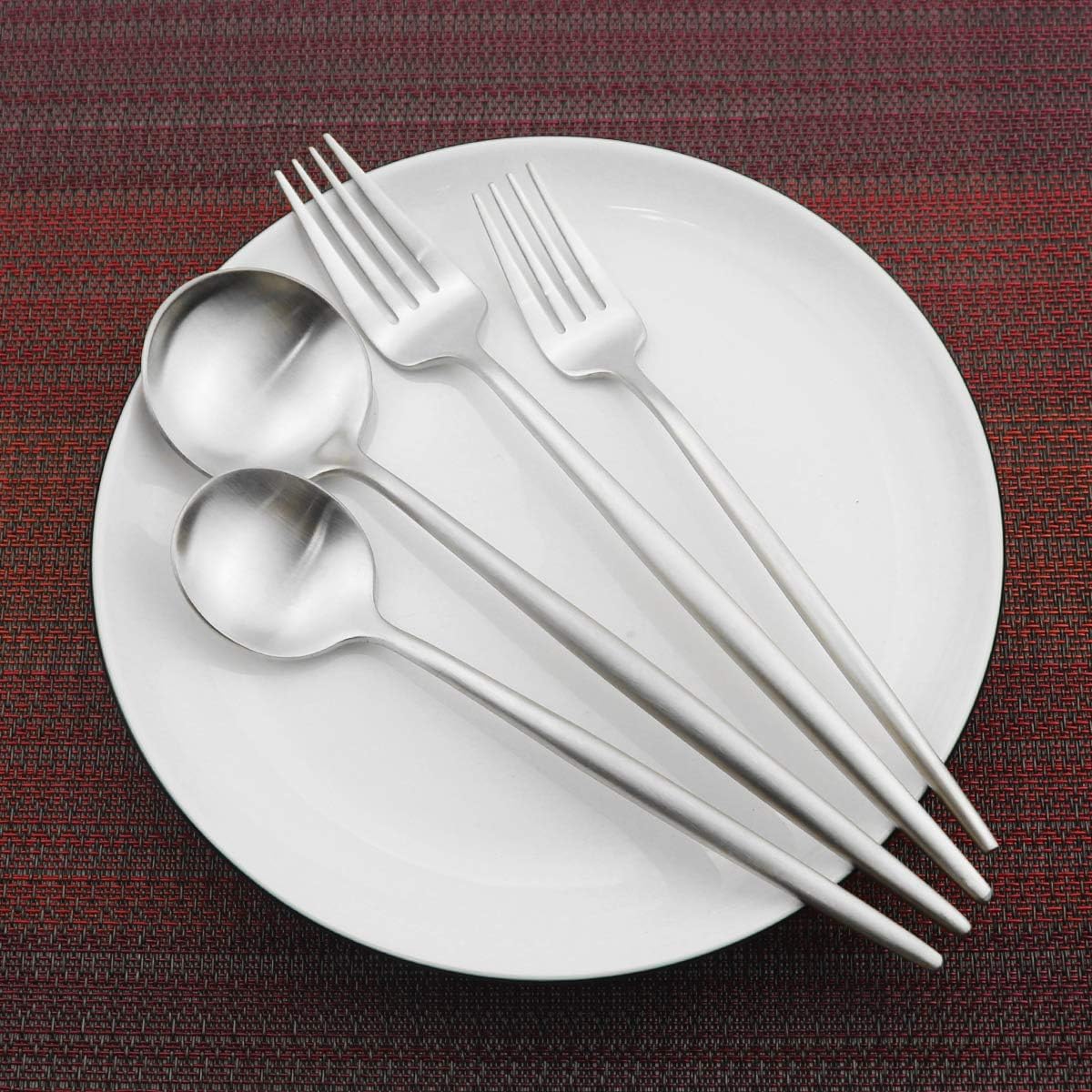 Gugrida Luxury Flatware, Royal 20 Piece Matte White Handle 18/10 Stainless Steel Tableware Sets for 4 Including Forks Spoons Knives, Camping Silverware Travel Utensils Set Cutlery (Full Silver)