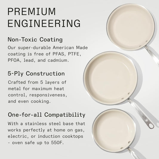 Made In Cookware - 3-Piece (Includes 8",10",12") Ceramic Non Stick Frying Pan Set (Stainless Handle) - 5-Ply Stainless Clad with Stay-Cool Handle - Professional Cookware