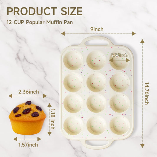 Silicone Muffin Pan for Baking with Metal Frame, Nonstick, 12 Cups Silicone Cupcake Pan, Muffin Tray, Muffin Molds for Baking Muffins, Cupcakes, Egg Bites (Cream, 1Pcs)
