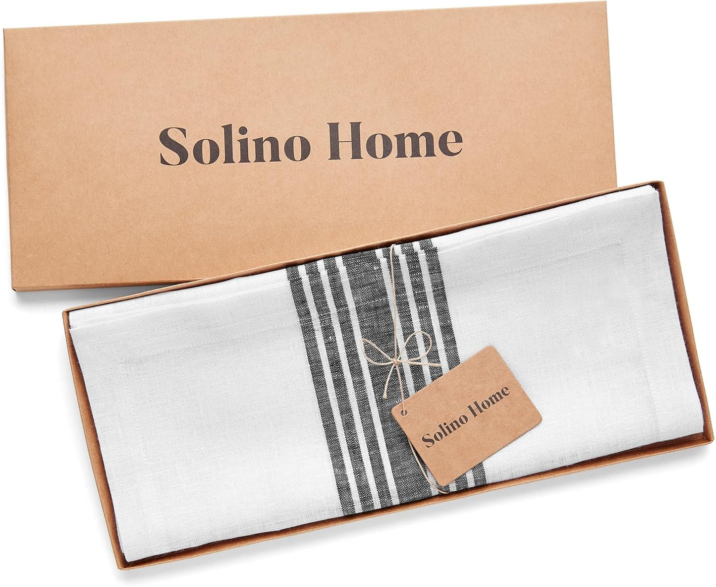 Solino Home Linen Table Runner 36 Inches - 100% Pure Linen Black and White Farmhouse Table Runner 14 x 36 Inch Ideal for Dresser and Coffee Tables - Fall, Autumn, Halloween, Thanksgiving, Holiday