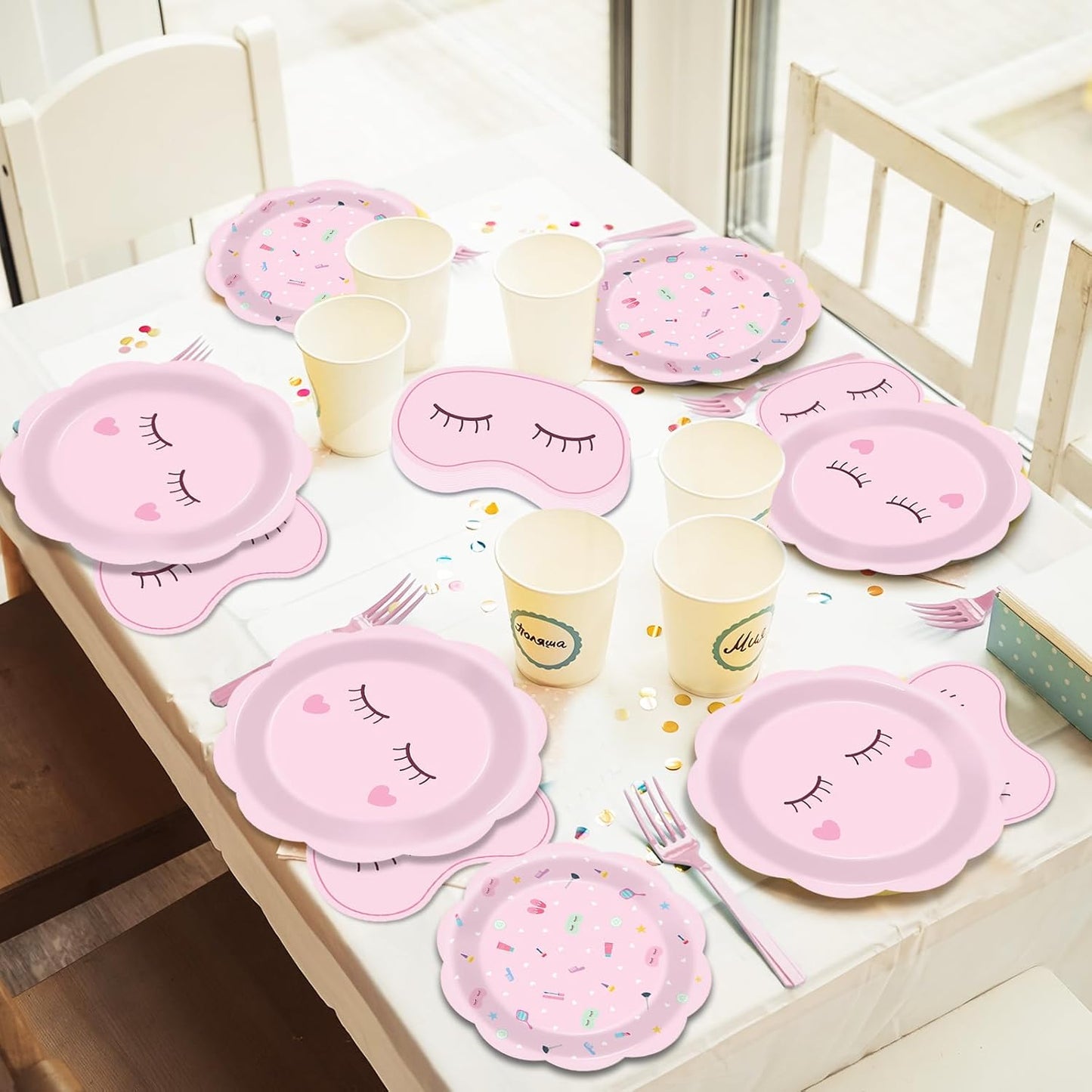96Pcs Spa Party Decorations Spa Paper Plates Napkins Pink Sleepover Tableware Dinnerware Set Slumber Spa Party Supplies Dinner Dessert Plates for Girls Makeup Birthday Pajama Party Favors Table Decor