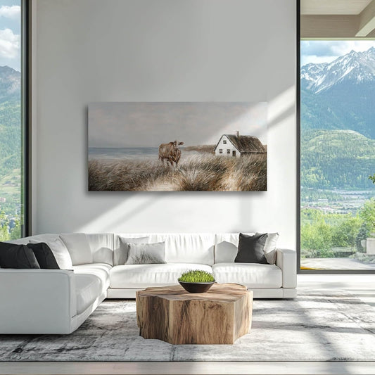 Western Decor Farmhouse Wall Art Cow Wall Art Rustic Painting Poster for Men's Bedroom Office Home Decorations for Living Room 24"x48"