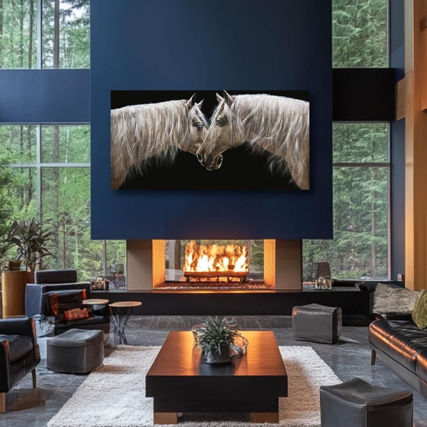 White Wall Art for Living Room Horse Wall Decor Animal Pictures for Wall Poster Prints Office Artwork Decorations 29"x58"