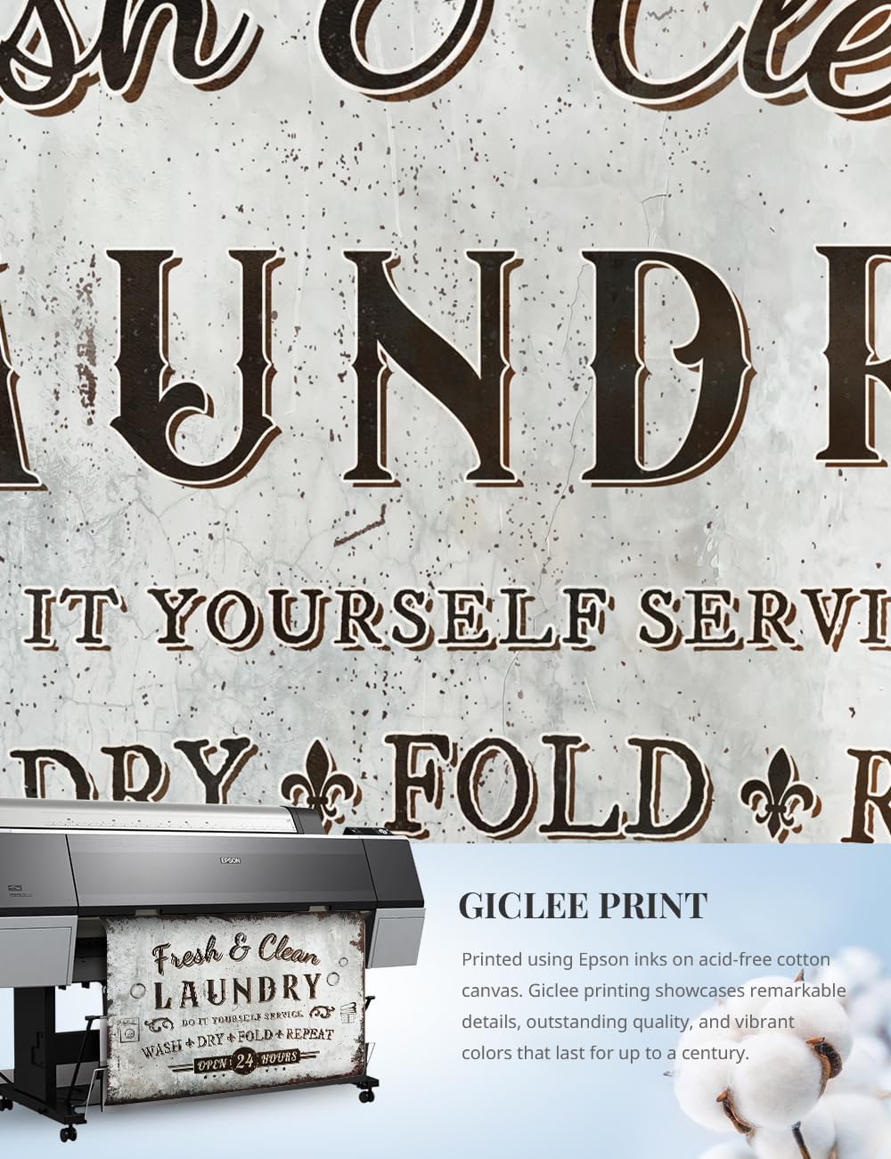 IPIC - Rustic Laundry Sign Wash Dry Fold Repeat, Large Canvas Wall Art for Family Laundry Room, Rustic Farmhouse Style Wall Decor for Home, Made in USA