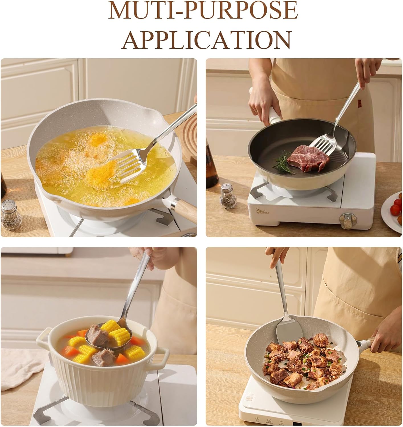 Wok Spatula Set, 18/8 Stainless Steel Kitchen Cooking Utensils Spoon set, 3 Pieces Spatula Set for Kitchen Cooking