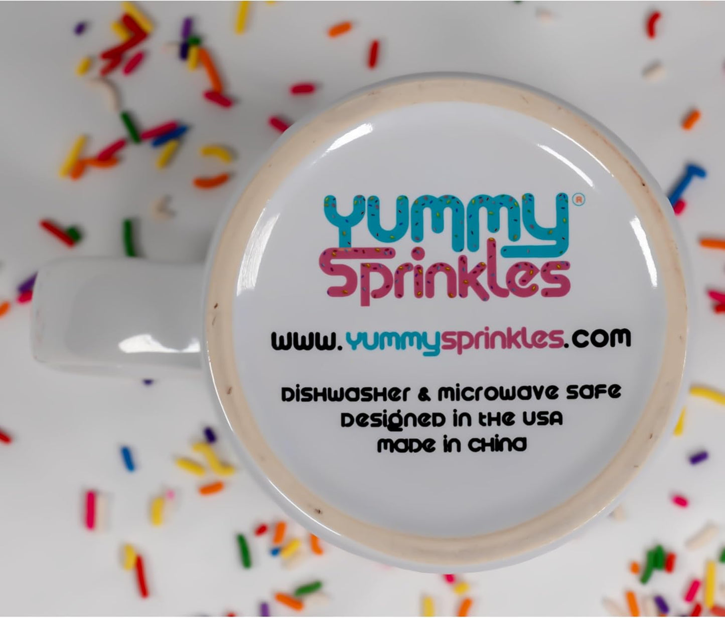 Mug | Rose Pink Cute Coffee Mug with Confetti Polka Dot Rainbow Sprinkles | Birthday cake Coffee Cup Gift | Large White Ceramic Cup with Green, Yellow, Red, Pink, and Blue Sprinkles