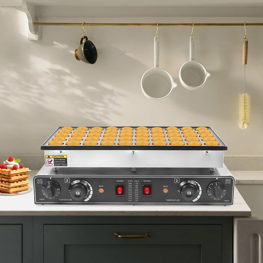 110V Mini Dutch Pancake Baker Maker, 50PCS 1700W Commercial Electric Nonstick Waffle Maker Machine, 1.77in Pancake Maker Electric Waffle Maker with Timer for Home and Restaurants