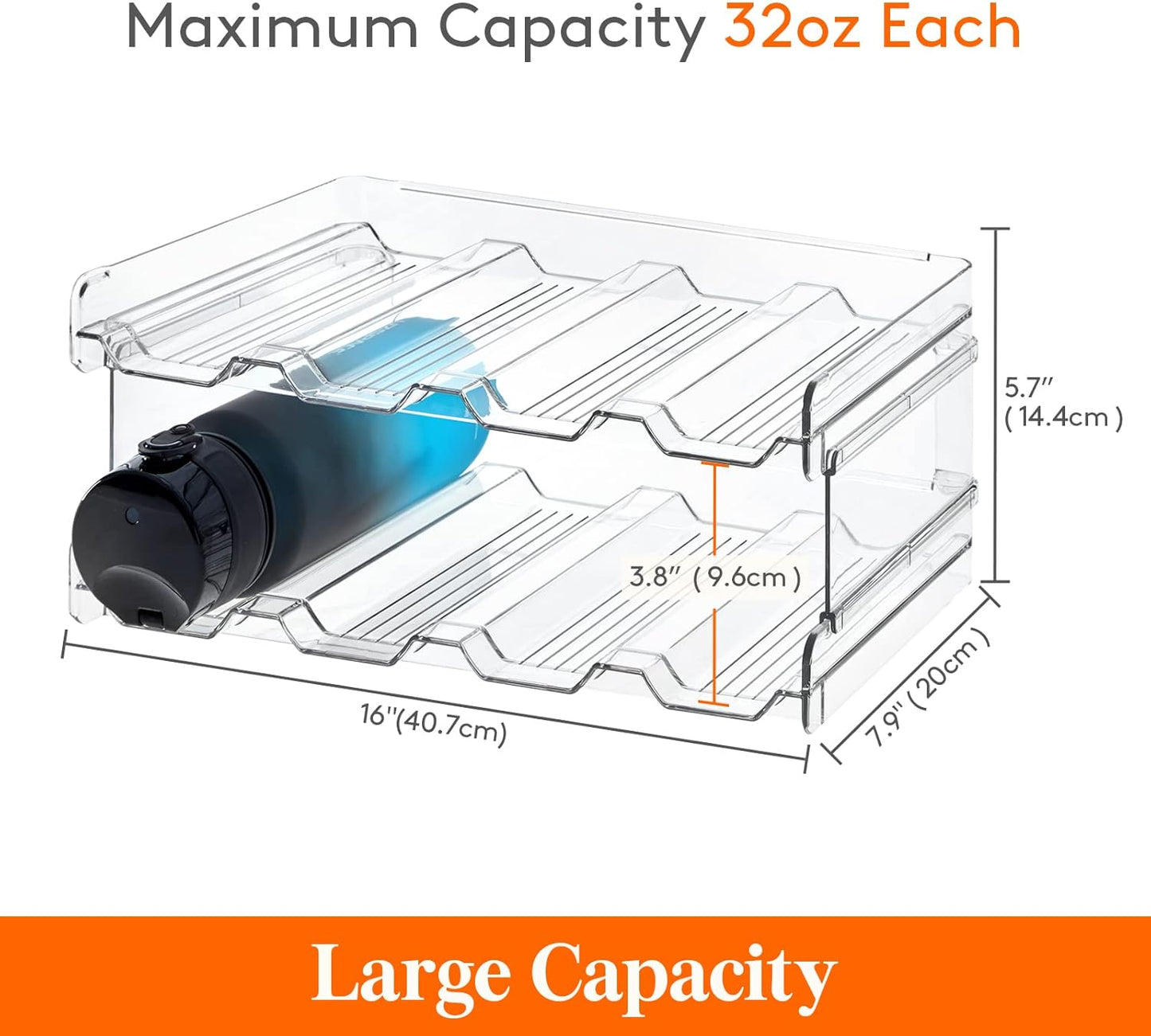 Lifewit Stackable Water Bottle Organizer for Cabinet, Plastic Bottle Holder Fits Bottles & Tumblers up to 3.8" Diameter, Pantry, Countertop & Fridge, 2 Tier Holds 8 Bottles