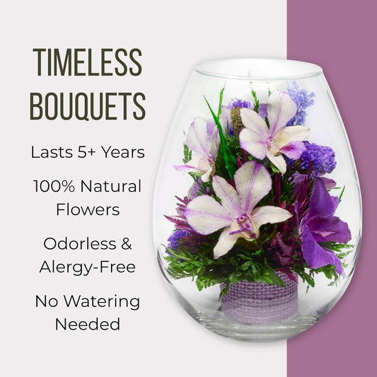Fiora Flower Elegant Orchid Arrangement in Glass Vase | Preserved Real Orchids Lasting 5 Years | Ideal for Home Decor or Romantic Gift
