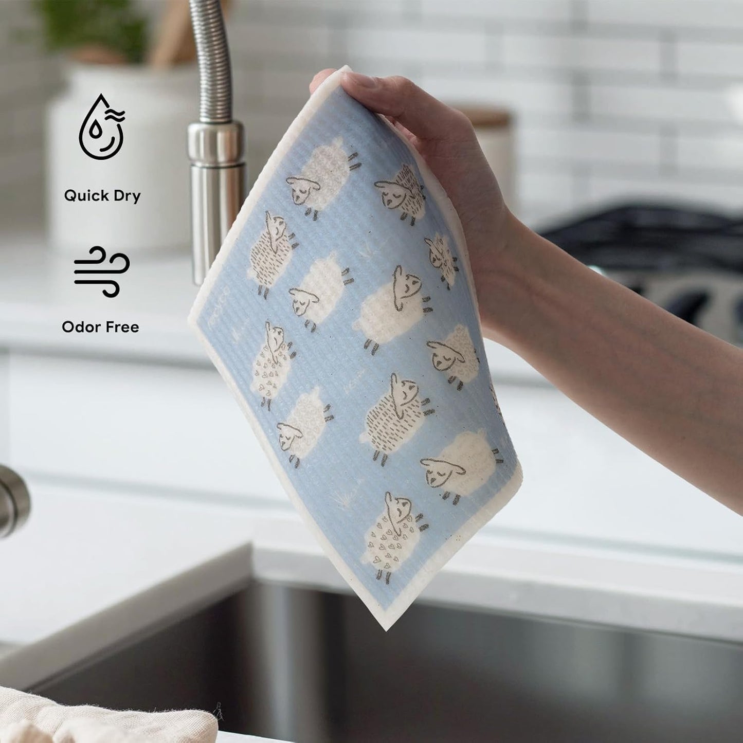 RECYCO Swedish Dishcloths for Kitchen | 6 Pack Farmhouse Friends Washable Dish Rags | Cellulose Reusable Cleaning Paper Towels | Absorbent Counter Dish Cloth Sponge Kitchen Wipes, 8" L x 7" W