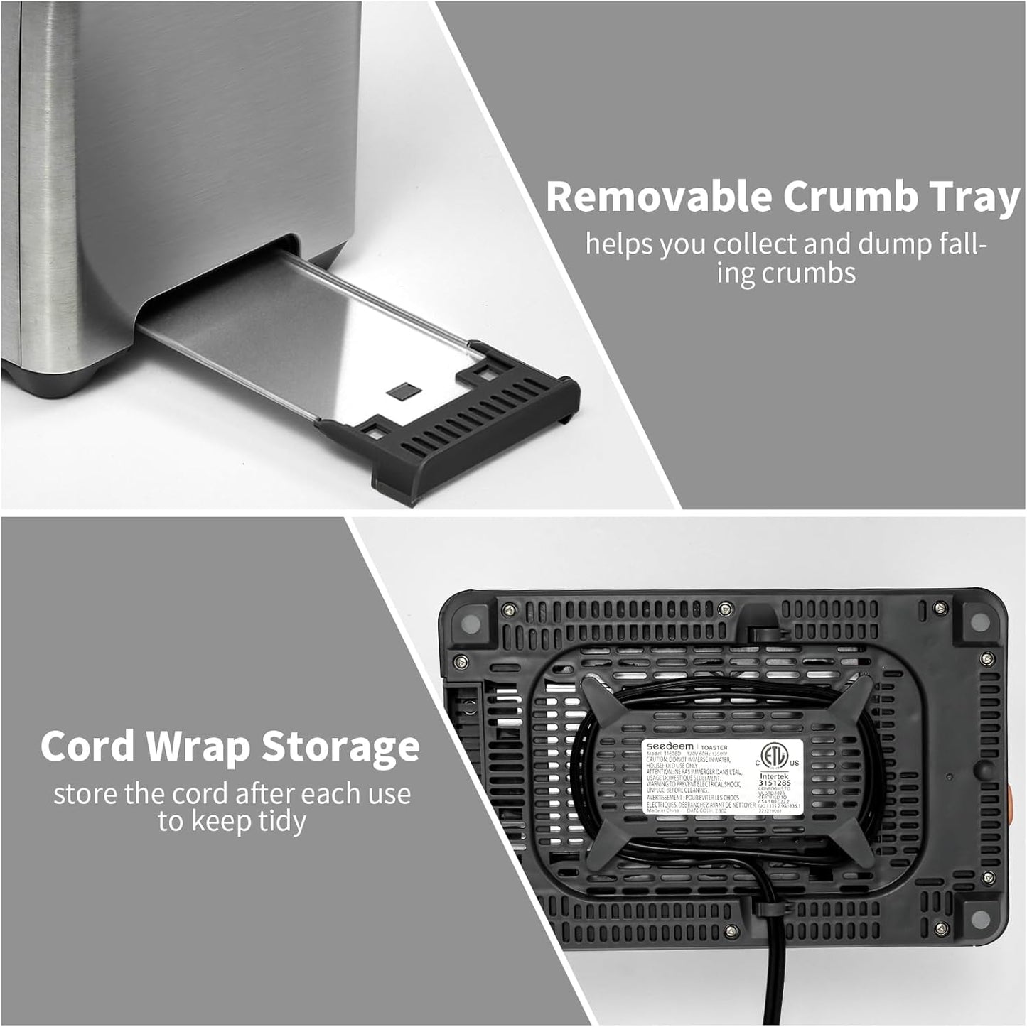 SEEDEEM Toaster 2 Slice, Touch Control Stainless Toaster LCD Display, 50% Faster Heating Speed, 1.4'' Wide Slots, More Timer Functions, Removable Crumb Tray, 1350W, Silver White