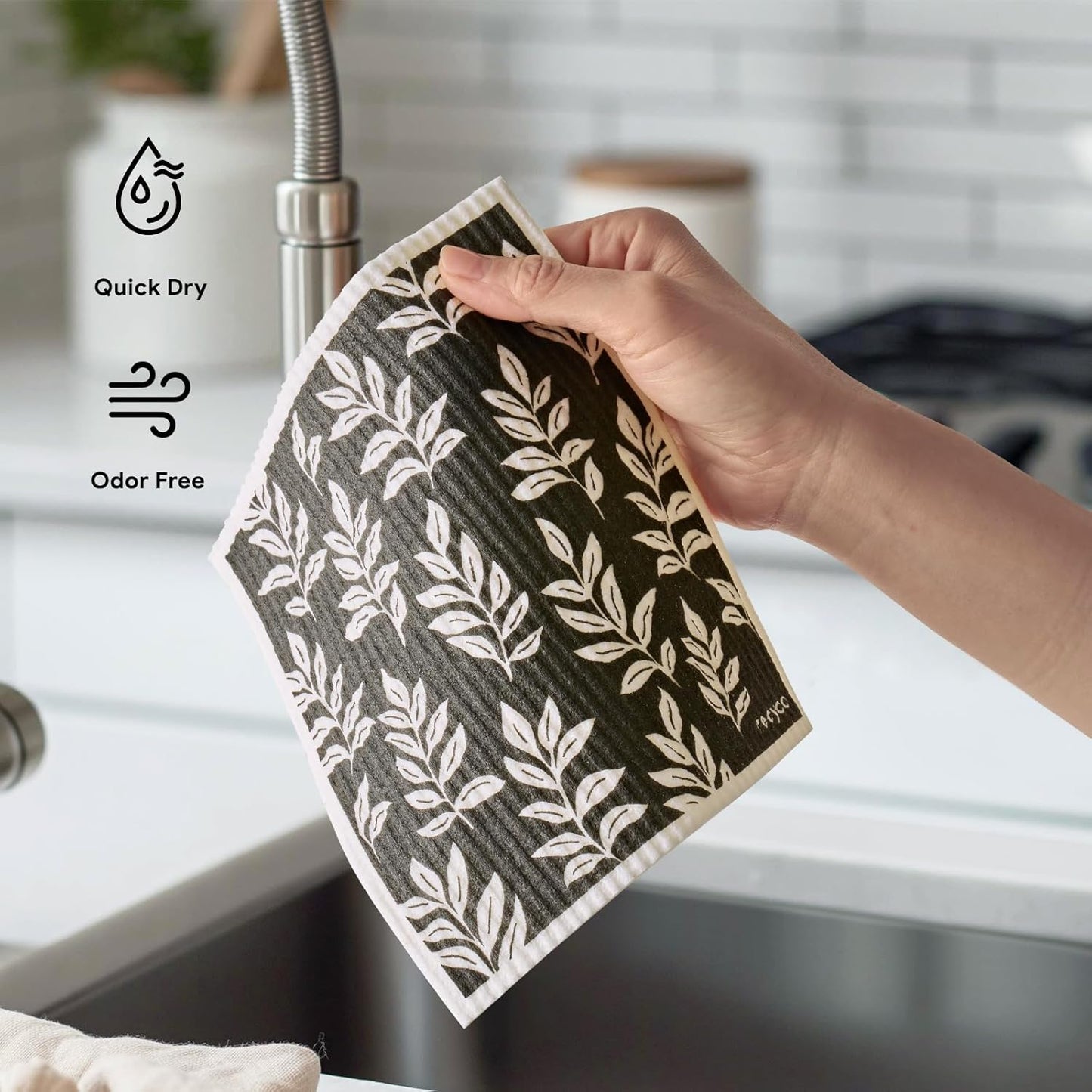 RECYCO Swedish Dishcloths for Kitchen | 5 Pack Mystic Meadows Washable Dish Rags | Cellulose Reusable Cleaning Paper Towels | Absorbent Counter Dish Cloth Sponge Kitchen Wipes, 8" L x 7" W