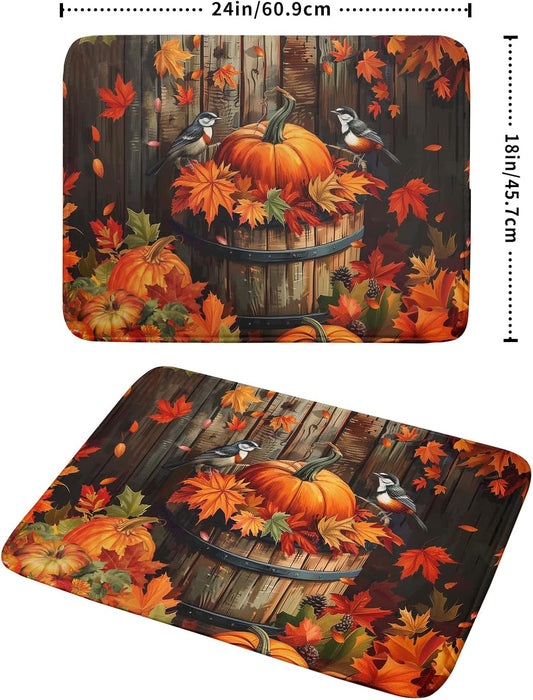 Fall Pumpkin Dish Drying Mat for Kitchen Counter 18x24 Inch Autumn Maple Leaves Microfiber Drying Mats Absorbent Reversible Thanksgiving Day Dish Pad Autumn Orange Dish Mats for Drying Kitchen Decor