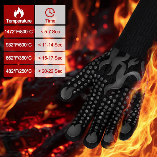 Comsmart BBQ Gloves, 1472 Degree F Heat Resistant Grilling Gloves Silicone Non-Slip Oven Gloves Long Kitchen Gloves for Barbecue, Cooking, Baking, Cutting