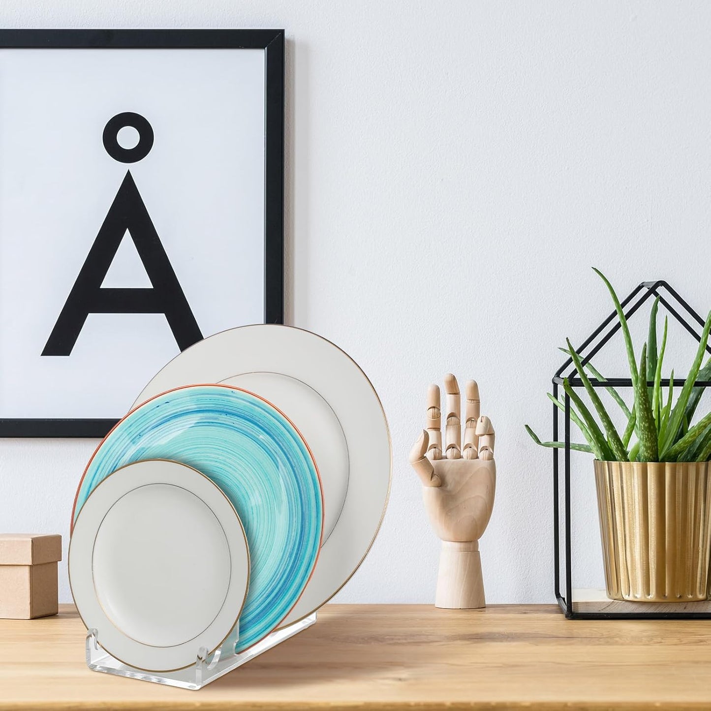 Domensi 2 Pcs Acrylic 3 tier Plate Stands for Display Clear Dinnerware Display Stand organizer China Plate Racks for China Place Setting Holder for Plates Platters